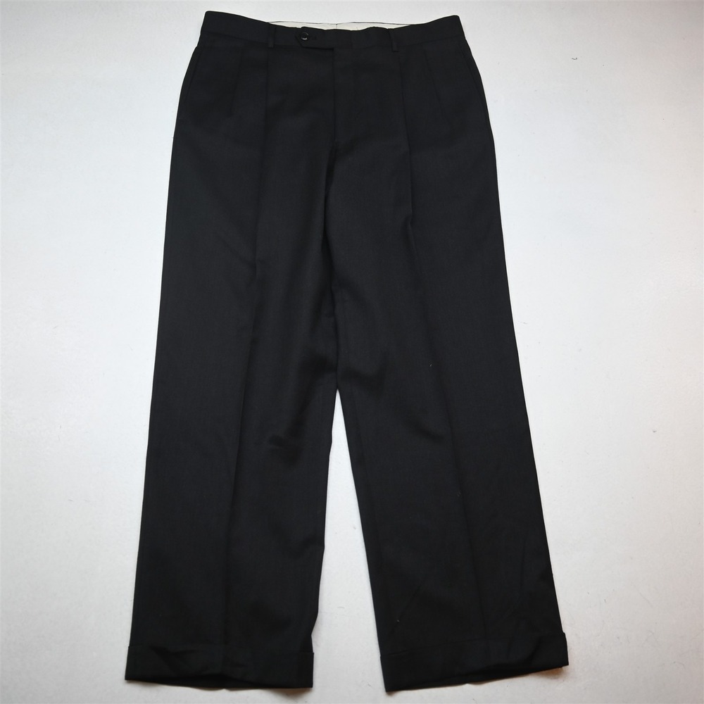 Bespoke 34x30 Charcoal Gray Wool Pleated Cuffed Baggy High Waist Dress Pants